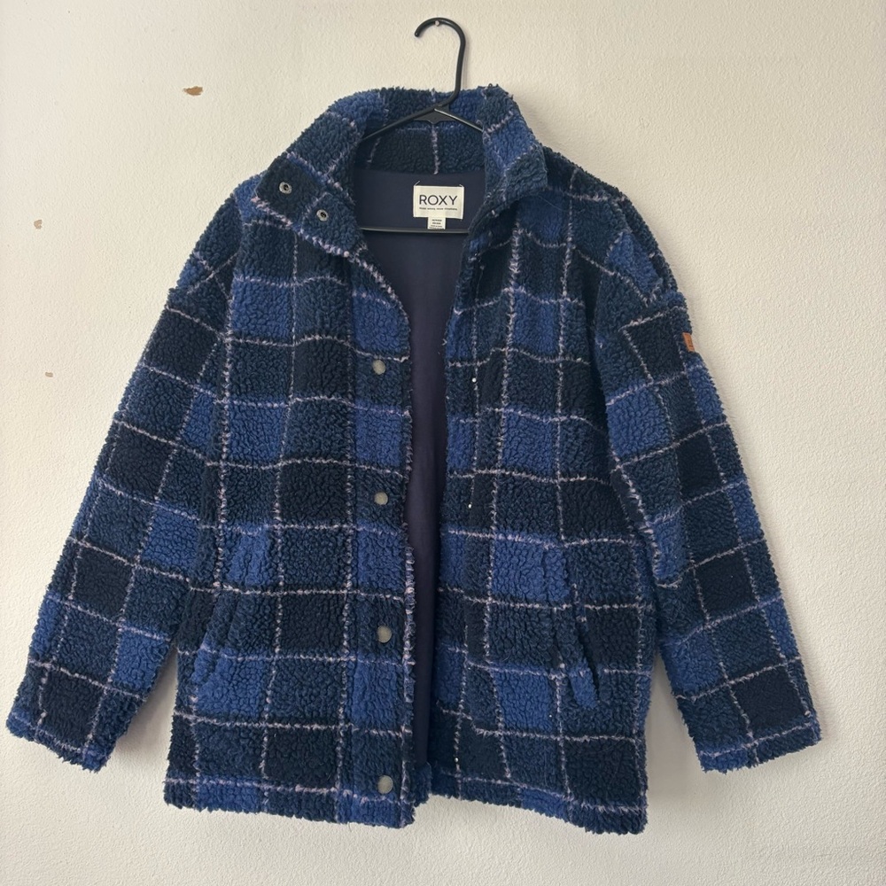 Roxy Black and Blue Checkered Fleece Jacket